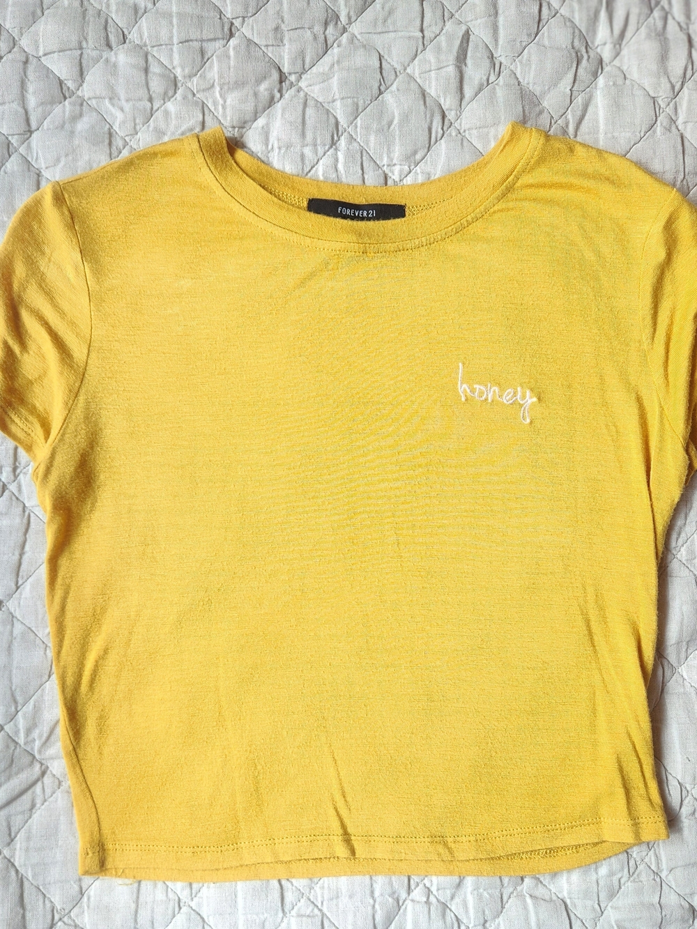 Forever 21 Yellow 'Honey' Crop Tee - Embroidered Chest